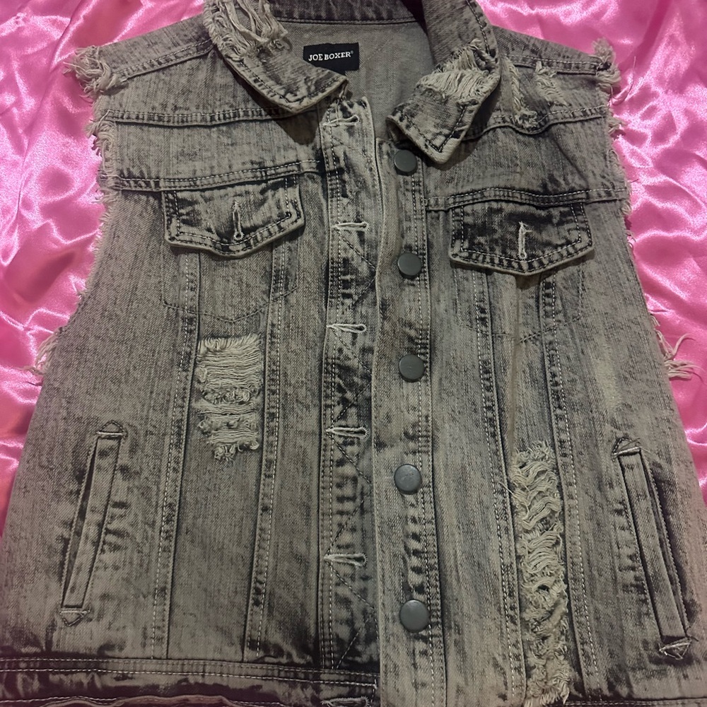 Joe Boxer Frayed Gray Denim Vest